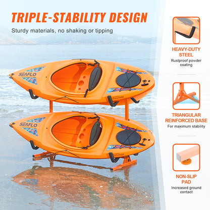 Freestanding Kayak Storage Rack, Kayak Stand for 4 Kayak Canoe Paddleboard, Heavy-duty Steel Kayak Hanger Holder with Padded Arms and Adjustable Width, 220LBS Max Load, for Indoor Outdoor Garage