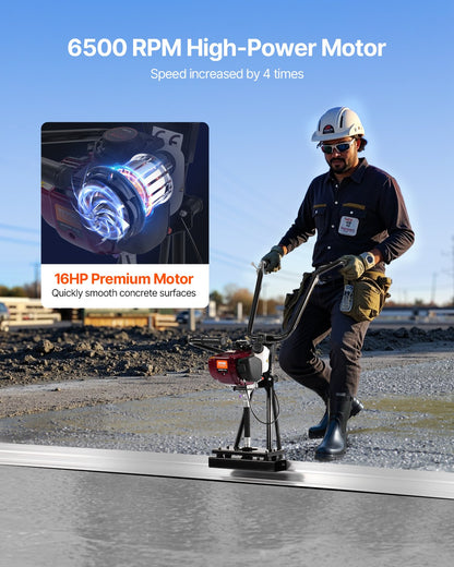 Concrete Power Screed, 4 ft Aluminum Board Straight Edge Bar Set, 4 Stroke Cement Finishing Vibrating Motor with Height Adjustable Handles, High Efficient Concrete Tool 6500RPM