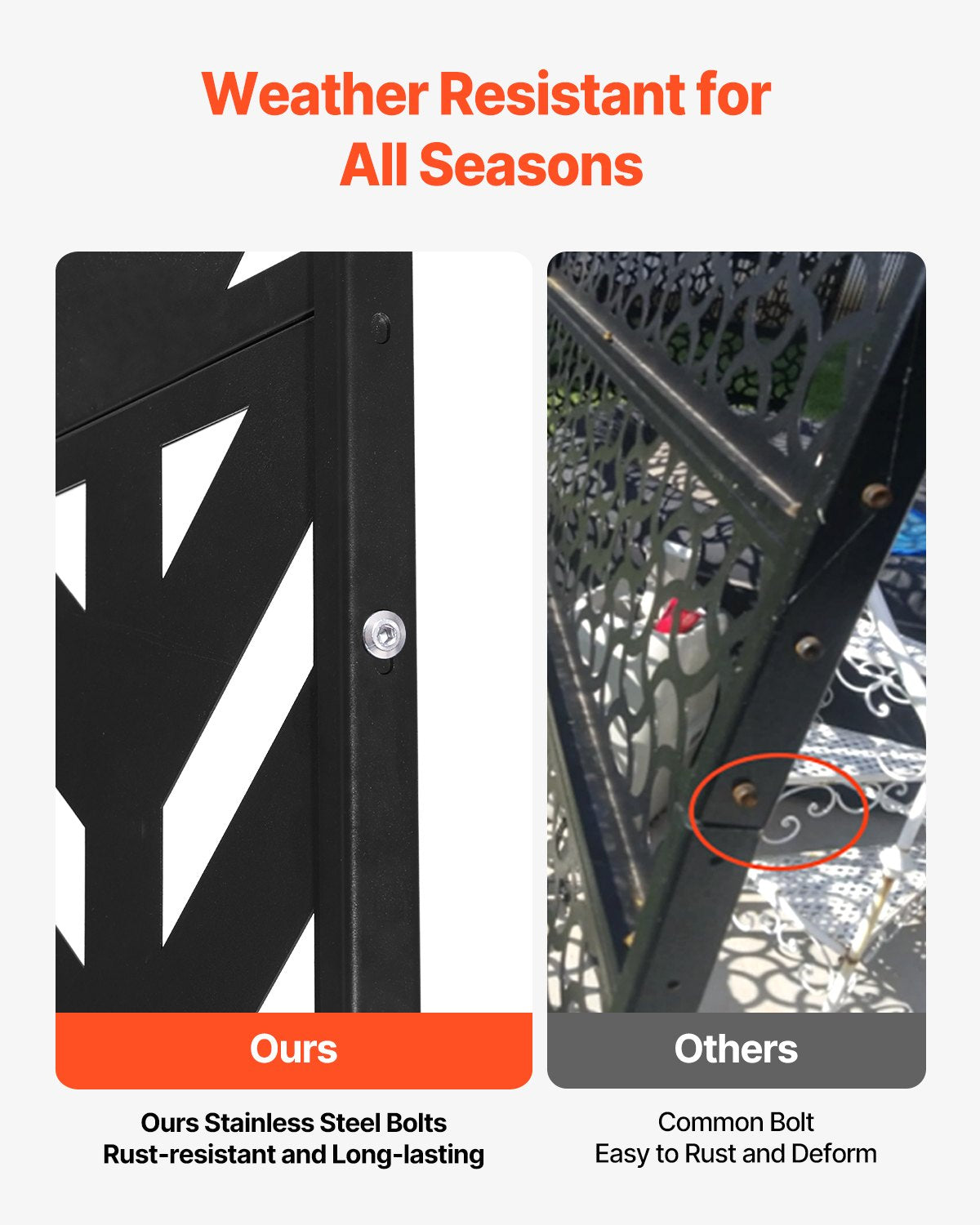 Sichtschutzwand aus Metall, 119 cm B x 183 cm H, 5-teilig, freistehend mit Ständer, dekorativer Garten-Sichtschutzzaun aus Stahl für Balkon, Terrasse und Innenräume, schwarz