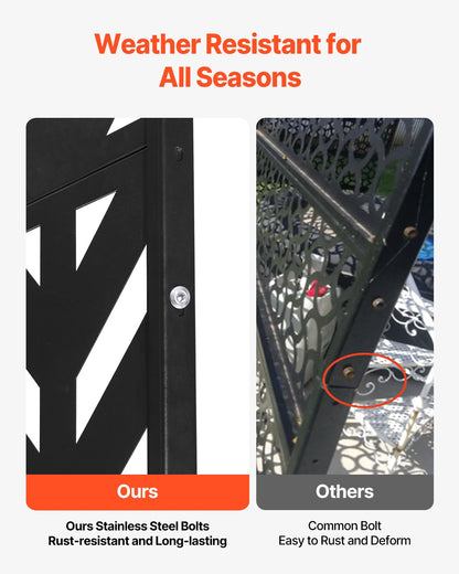 Sichtschutzwand aus Metall, 119 cm B x 183 cm H, 5-teilig, freistehend mit Ständer, dekorativer Garten-Sichtschutzzaun aus Stahl für Balkon, Terrasse und Innenräume, schwarz