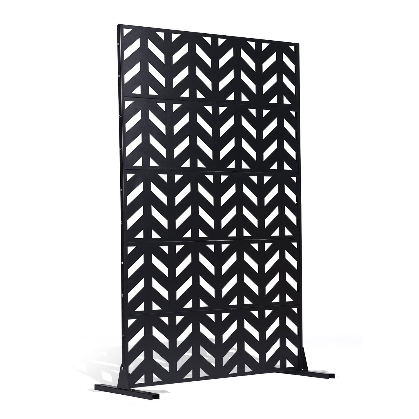 Sichtschutzwand aus Metall, 119 cm B x 183 cm H, 5-teilig, freistehend mit Ständer, dekorativer Garten-Sichtschutzzaun aus Stahl für Balkon, Terrasse und Innenräume, schwarz