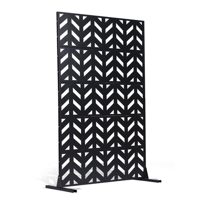 Sichtschutzwand aus Metall, 119 cm B x 183 cm H, 5-teilig, freistehend mit Ständer, dekorativer Garten-Sichtschutzzaun aus Stahl für Balkon, Terrasse und Innenräume, schwarz