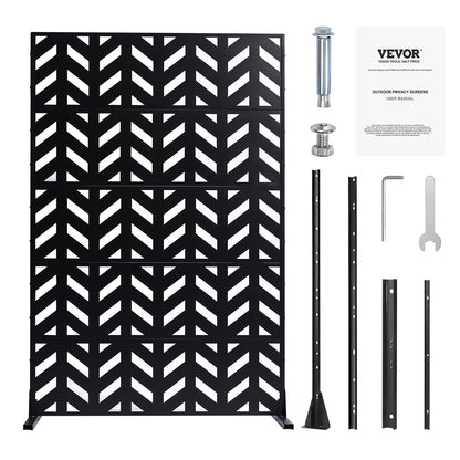 Sichtschutzwand aus Metall, 119 cm B x 183 cm H, 5-teilig, freistehend mit Ständer, dekorativer Garten-Sichtschutzzaun aus Stahl für Balkon, Terrasse und Innenräume, schwarz