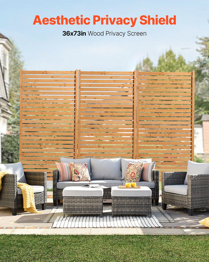 Wooden Privacy Screen, 36" W x 76" H Outdoor Privacy Screen, Freestanding Wood Privacy Panel with Stand, Decorative Patio Privacy Screen, Outdoor Divider for Balcony Patio Lawn Garden