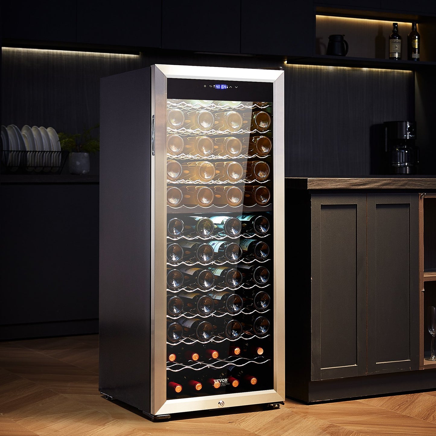 80-Bottle Wine Cooler, Dual Zone & Dual Temperature Wine Fridge, Freestanding Refrigerator with Circulating Air-cooling and Digital Control, Mirrored Glass Door with UV Protection, for Home Bar