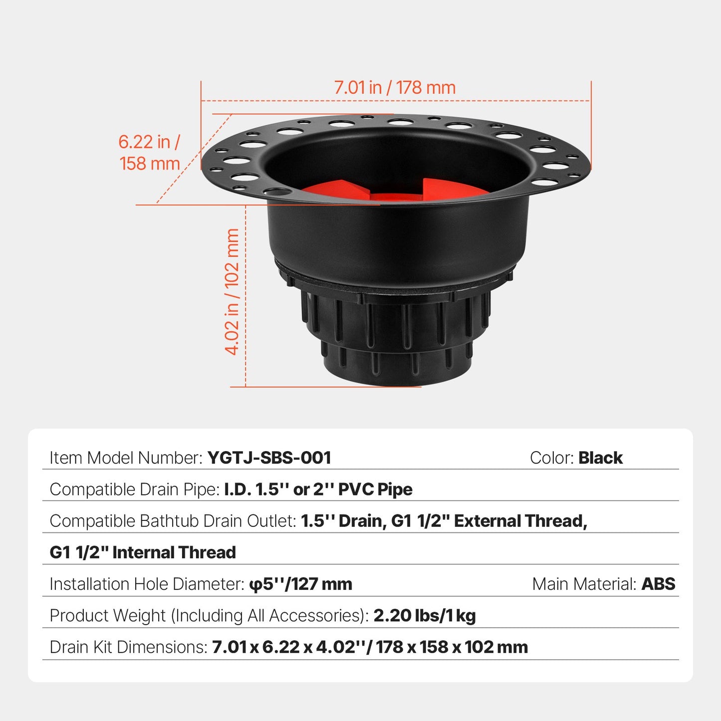 ABS Freestanding Tub Drain Kit, 2 Brass Tail Pipes, Bathtub Drain Rough-in Kit, with ABS Adapter of Tailpiece, Compatible with Freestanding Bathtubs, Floor Mounted Bathtubs and Island Bathtubs