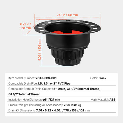 ABS Freestanding Tub Drain Kit, 2 Brass Tail Pipes, Bathtub Drain Rough-in Kit, with ABS Adapter of Tailpiece, Compatible with Freestanding Bathtubs, Floor Mounted Bathtubs and Island Bathtubs
