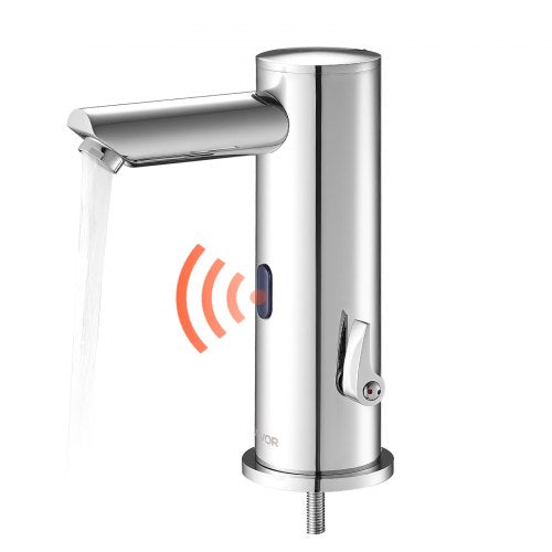 Touchless Bathroom Sink Faucet, Automatic Motion Sensor Restroom Toilet Faucet, Hands Free Adjustable Cold Hot Single Handle Water Mixer Battery Operated for 9.5 mm Pipe,Brushed Nickel Silver