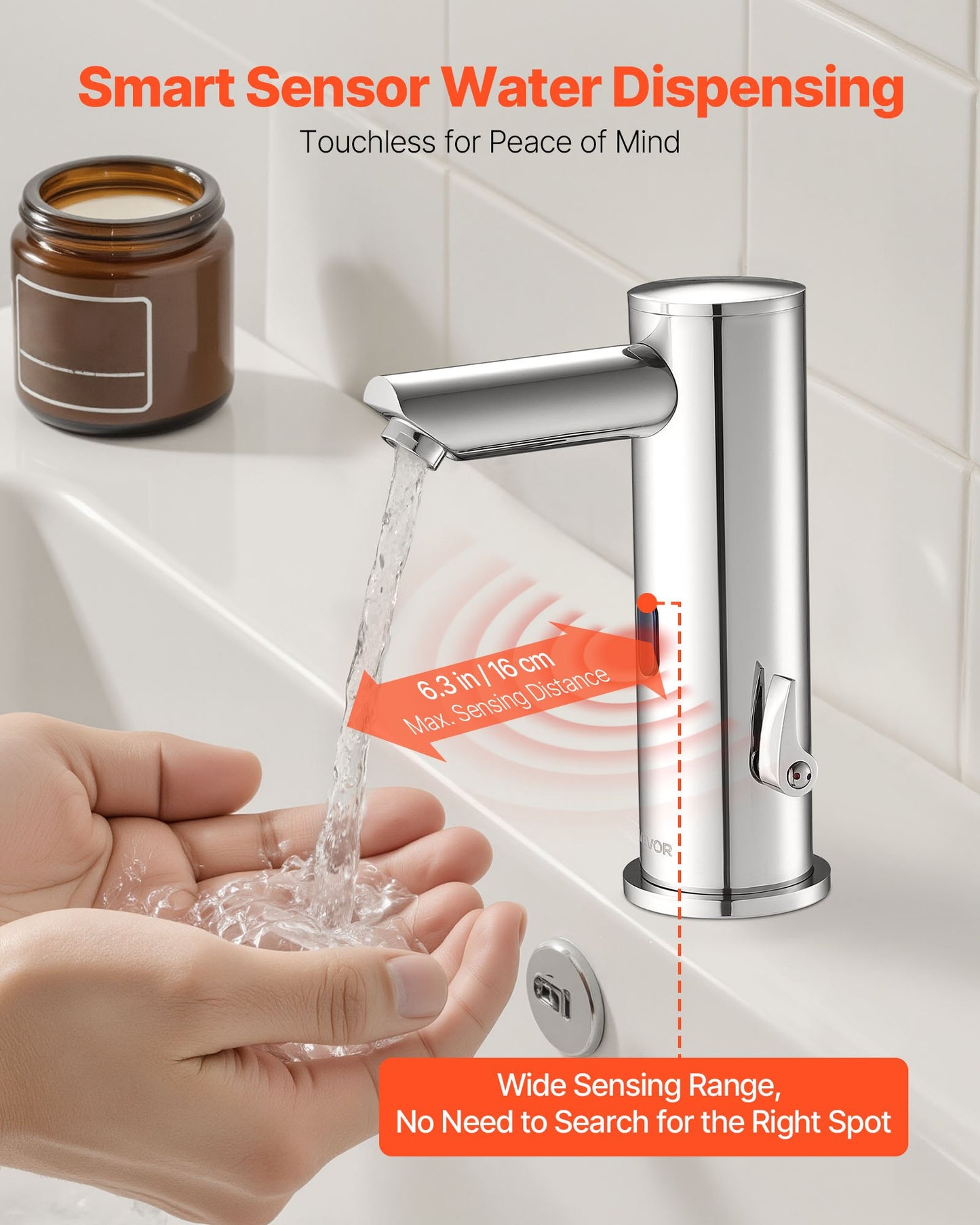 Touchless Bathroom Sink Faucet, Automatic Motion Sensor Restroom Toilet Faucet, Hands Free Adjustable Cold Hot Single Handle Water Mixer Battery Operated for 9.5 mm Pipe,Brushed Nickel Silver