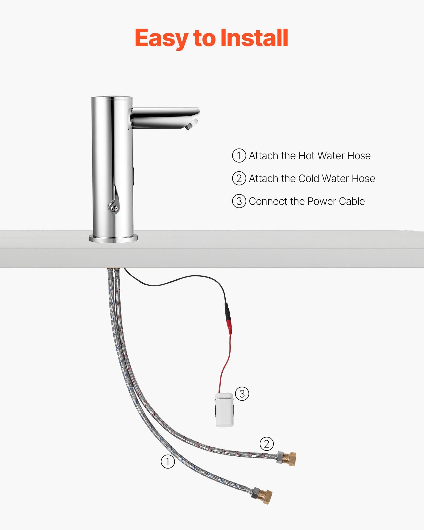 Touchless Bathroom Sink Faucet, Automatic Motion Sensor Restroom Toilet Faucet, Hands Free Adjustable Cold Hot Single Handle Water Mixer Battery Operated for 9.5 mm Pipe,Brushed Nickel Silver