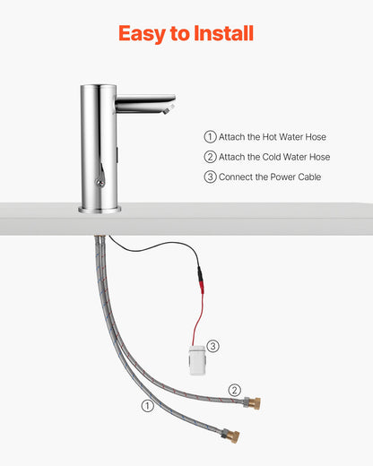 Touchless Bathroom Sink Faucet, Automatic Motion Sensor Restroom Toilet Faucet, Hands Free Adjustable Cold Hot Single Handle Water Mixer Battery Operated for 9.5 mm Pipe,Brushed Nickel Silver