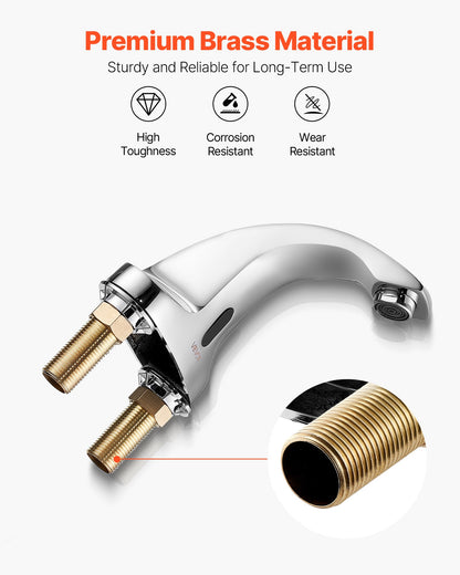 Touchless Bathroom Sink Faucet, Automatic Motion Sensor Restroom Toilet Faucet Cold Water with Hole Cover Plate, Battery Operated for 9.5 mm Pipe Commercial Lavatory,Chrome Plated Silver