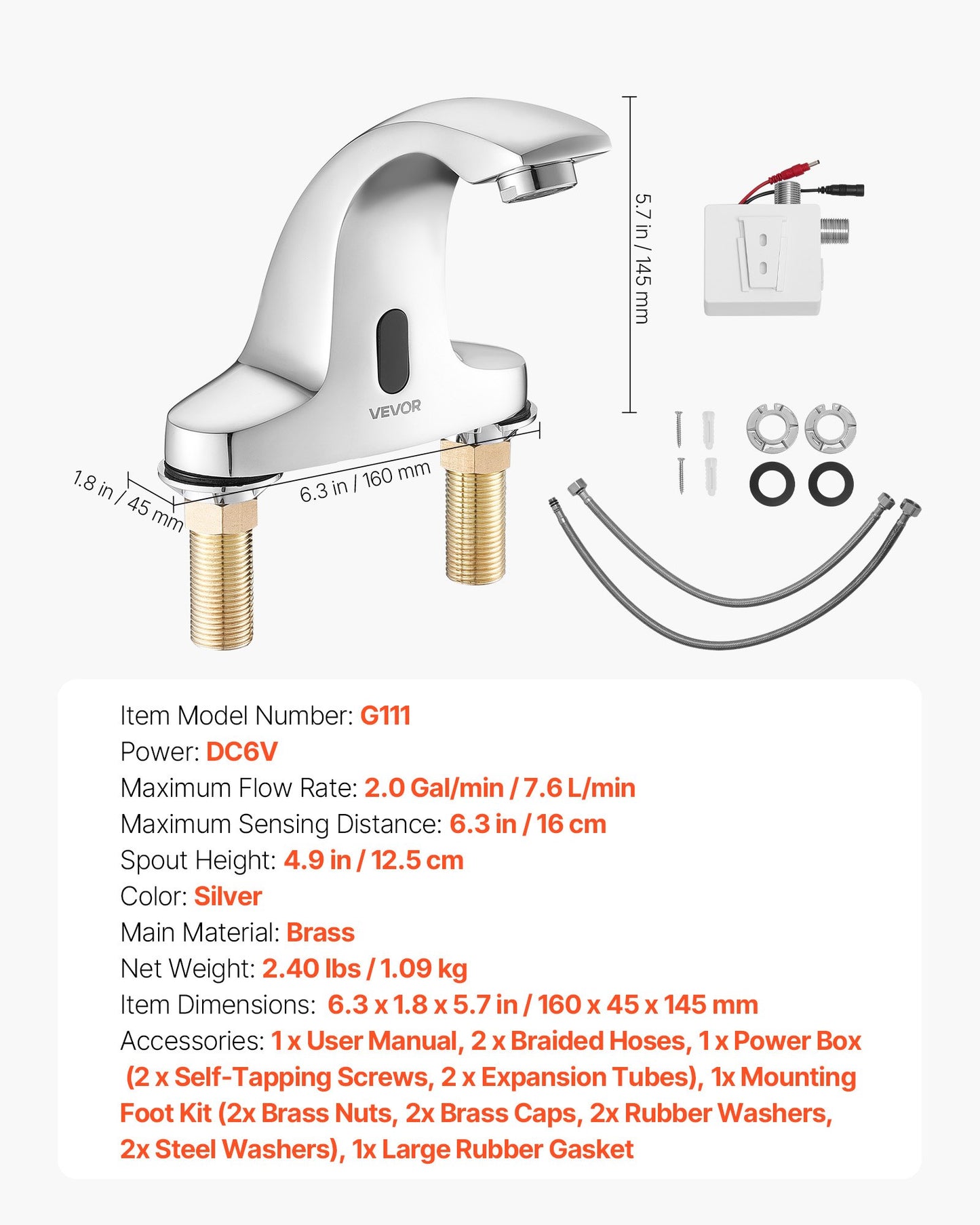 Touchless Bathroom Sink Faucet, Automatic Motion Sensor Restroom Toilet Faucet Cold Water with Hole Cover Plate, Battery Operated for 9.5 mm Pipe Commercial Lavatory,Chrome Plated Silver