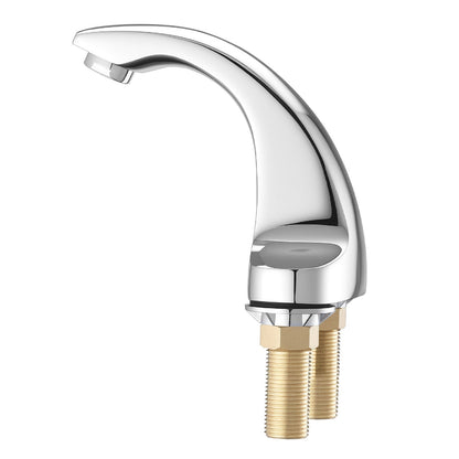 Touchless Bathroom Sink Faucet, Automatic Motion Sensor Restroom Toilet Faucet Cold Water with Hole Cover Plate, Battery Operated for 9.5 mm Pipe Commercial Lavatory,Chrome Plated Silver