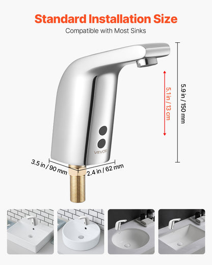 Touchless Bathroom Sink Faucet, Automatic Motion Sensor Restroom Toilet Faucet Cold Water with Single Hole, Battery Operated for 9.5 mm Pipe Commercial Lavatory,Chrome Plated Silver