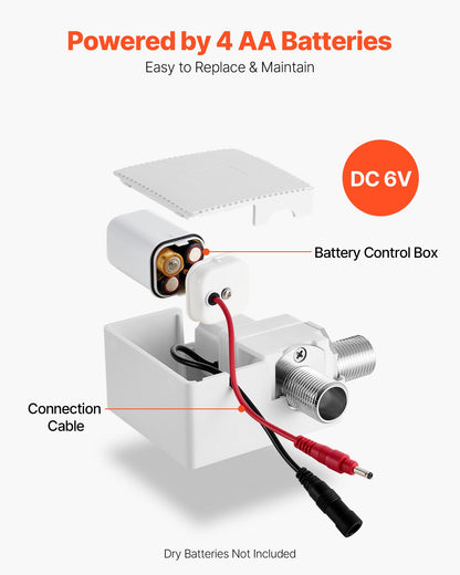 Touchless Bathroom Sink Faucet, Automatic Motion Sensor Restroom Toilet Faucet Cold Water with Single Hole, Battery Operated for 9.5 mm Pipe Commercial Lavatory,Chrome Plated Silver