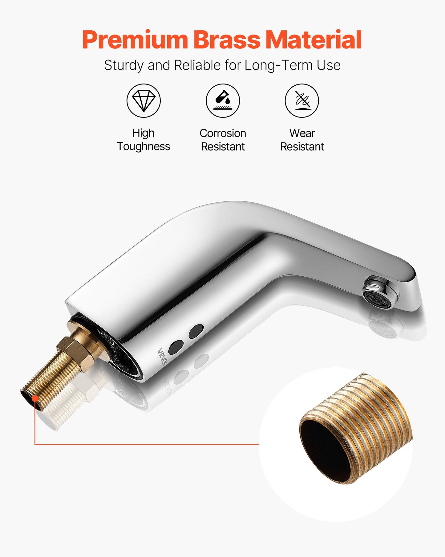 Touchless Bathroom Sink Faucet, Automatic Motion Sensor Restroom Toilet Faucet Cold Water with Single Hole, Battery Operated for 9.5 mm Pipe Commercial Lavatory,Chrome Plated Silver