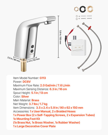 Touchless Bathroom Sink Faucet, Automatic Motion Sensor Restroom Toilet Faucet Cold Water with Single Hole, Battery Operated for 9.5 mm Pipe Commercial Lavatory,Chrome Plated Silver