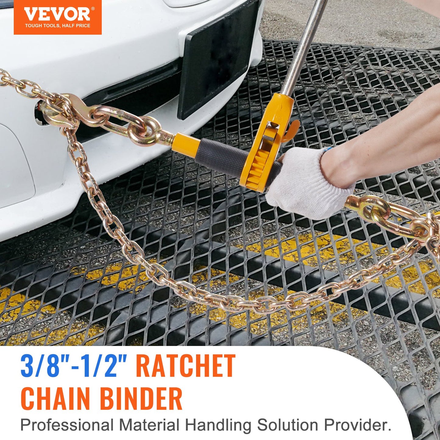 Ratchet Chain Binder, 3/8"-1/2" Heavy Duty Load Binders, with G80 Chains 12000 lbs Secure Load Limit, Labor-saving Anti-skid Handle, Tie Down Hauling Chain Binders for Flatbed Truck Trailer, 4 P