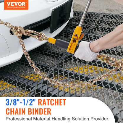 Ratchet Chain Binder 2PCS, 3/8"-1/2" Heavy Duty Load Binders, with G80 Chains 12000 lbs Secure Load Limit, Labor-saving Anti-skid Handle, Tie Down Hauling Chain Binders for Flatbed Truck Trailer