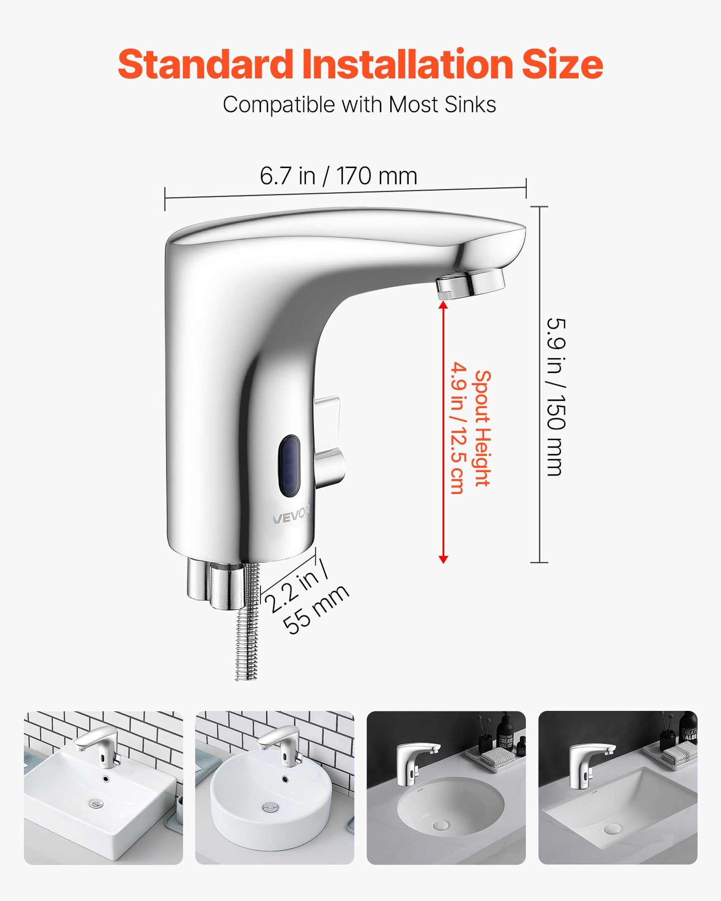 Touchless Bathroom Sink Faucet, Automatic Motion Sensor Restroom Toilet Faucet, Hands-Free Adjustable Cold Hot Single Handle Water Mixer Battery Operated for 9.5 mm Pipe,Chrome Plated Silver