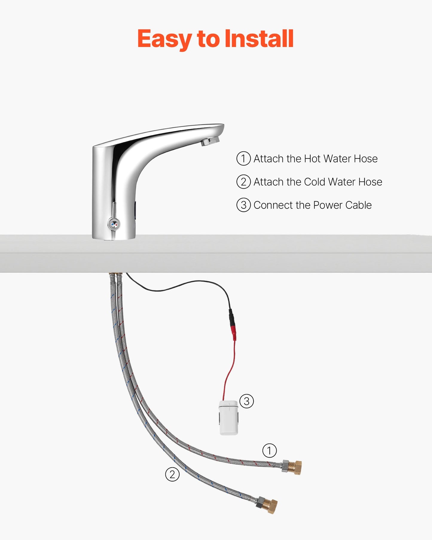 Touchless Bathroom Sink Faucet, Automatic Motion Sensor Restroom Toilet Faucet, Hands-Free Adjustable Cold Hot Single Handle Water Mixer Battery Operated for 9.5 mm Pipe,Chrome Plated Silver