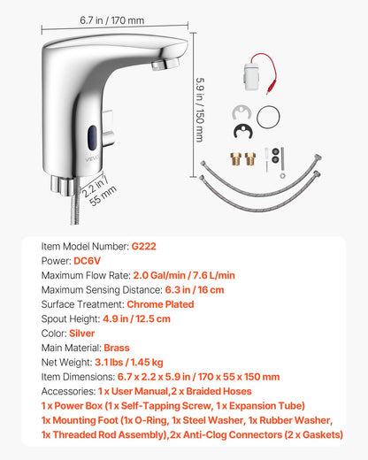 Touchless Bathroom Sink Faucet, Automatic Motion Sensor Restroom Toilet Faucet, Hands-Free Adjustable Cold Hot Single Handle Water Mixer Battery Operated for 9.5 mm Pipe,Chrome Plated Silver