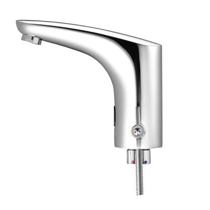 Touchless Bathroom Sink Faucet, Automatic Motion Sensor Restroom Toilet Faucet, Hands-Free Adjustable Cold Hot Single Handle Water Mixer Battery Operated for 9.5 mm Pipe,Chrome Plated Silver