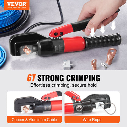 Hydraulic Crimping Tool with 9 Sets of Dies AWG12-2/0 Copper And Aluminum Terminal Battery Lug Crimper, with a Cutting Pliers, Gloves, 5pcs Copper Ring Connectors, 8pcs Heat Shrink Sleeves