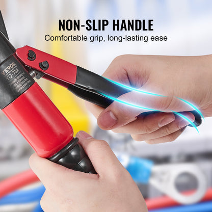Hydraulic Crimping Tool with 9 Sets of Dies AWG12-2/0 Copper And Aluminum Terminal Battery Lug Crimper, with a Cutting Pliers, Gloves, 5pcs Copper Ring Connectors, 8pcs Heat Shrink Sleeves