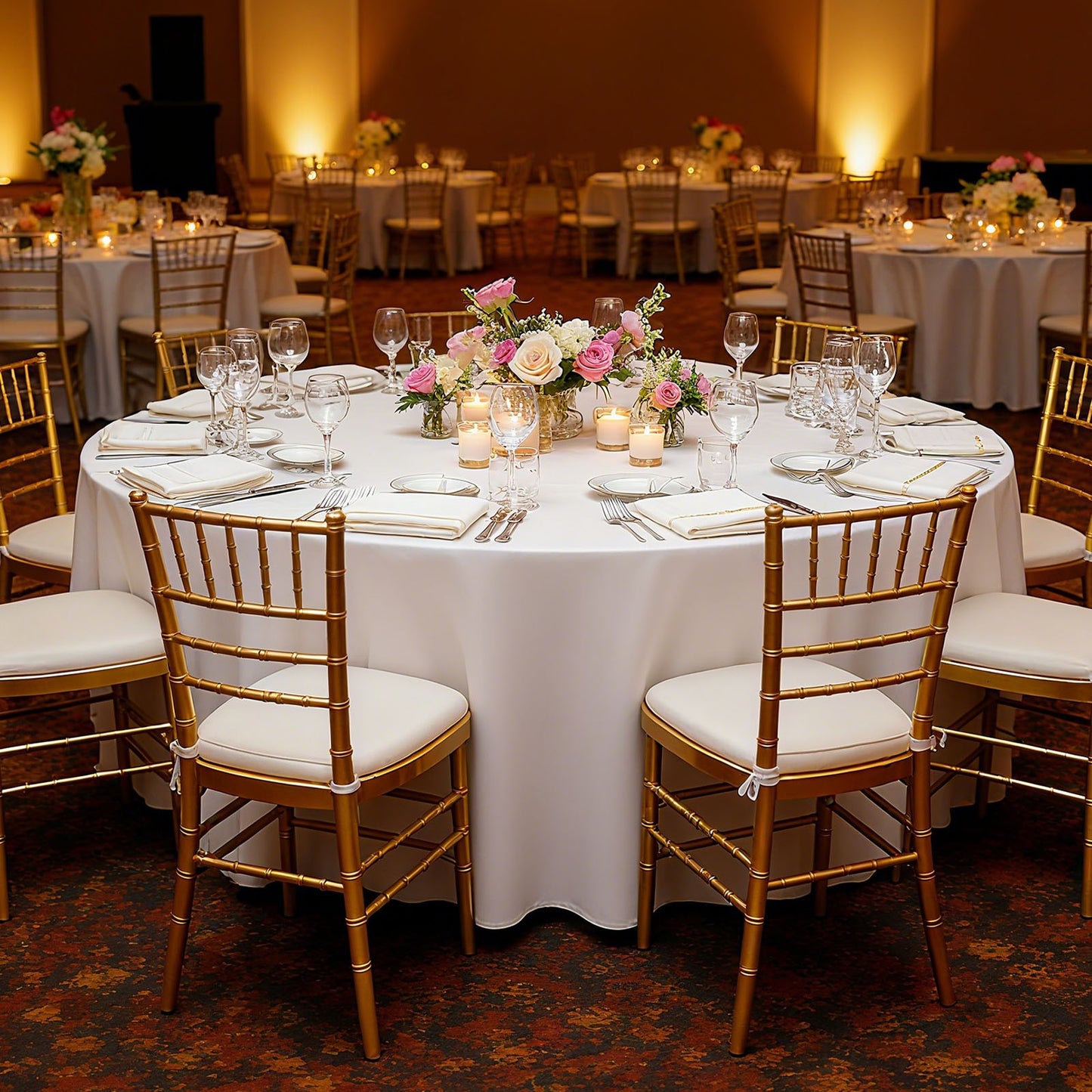 Weiße runde Tischdecken, 10er-Pack, 120 Zoll Durchmesser, flecken- und knitterabweisend, maschinenwaschbar, aus Polyestergewebe, für Hochzeiten, Partys, Bankette und festliche Anlässe