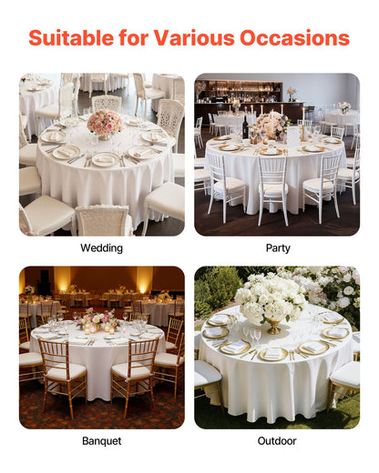 Weiße runde Tischdecken, 2er-Pack, 120 Zoll Durchmesser, flecken- und knitterabweisend, maschinenwaschbar, aus Polyestergewebe, für Hochzeiten, Partys, Bankette und festliche Anlässe