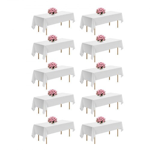 Weiße Tischdecken für rechteckige Tische, 10er-Pack, 152 x 259 cm, wiederverwendbar und maschinenwaschbar, knitterfreie Tischdecken aus Polyestergewebe für Hochzeiten, Partys und Bankette