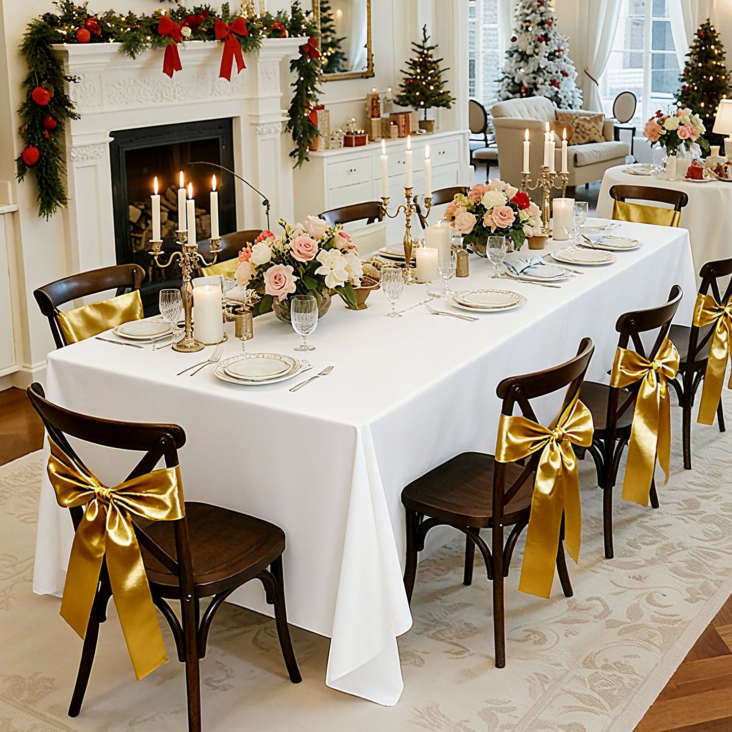 Weiße Tischdecken für rechteckige Tische, 10er-Pack, 152 x 259 cm, wiederverwendbar und maschinenwaschbar, knitterfreie Tischdecken aus Polyestergewebe für Hochzeiten, Partys und Bankette