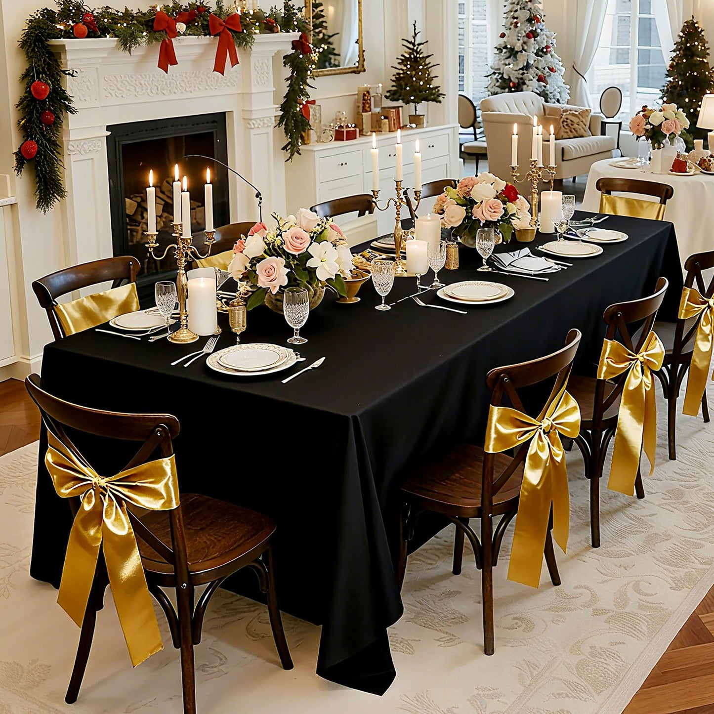 Schwarze Tischdecken für rechteckige Tische, 6er-Pack, 178 x 305 cm, wiederverwendbar und maschinenwaschbar, knitterfreie Tischdecken aus Polyestergewebe für Hochzeiten, Partys und Bankette