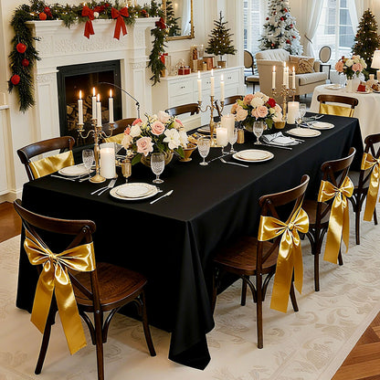 Schwarze Tischdecken für rechteckige Tische, 6er-Pack, 178 x 305 cm, wiederverwendbar und maschinenwaschbar, knitterfreie Tischdecken aus Polyestergewebe für Hochzeiten, Partys und Bankette