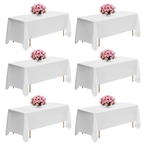 White Tablecloths for Rectangle Tables, 6 Pack, 70 x 120 Inches, Reusable and Machine Washable Table Clothes, Wrinkle-Resistant Polyester Fabric Table Covers for Wedding, Party, Banquet