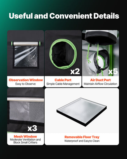 Indoor-Anbauzelt-Set, 150 x 150 x 200 cm, Pflanzenzelt mit Vollspektrum-LED-Pflanzenlampe und Belüftungssystem, 600D hochreflektierende Mylar-Folie, Anzuchtzelt für Blumen und Gemüse
