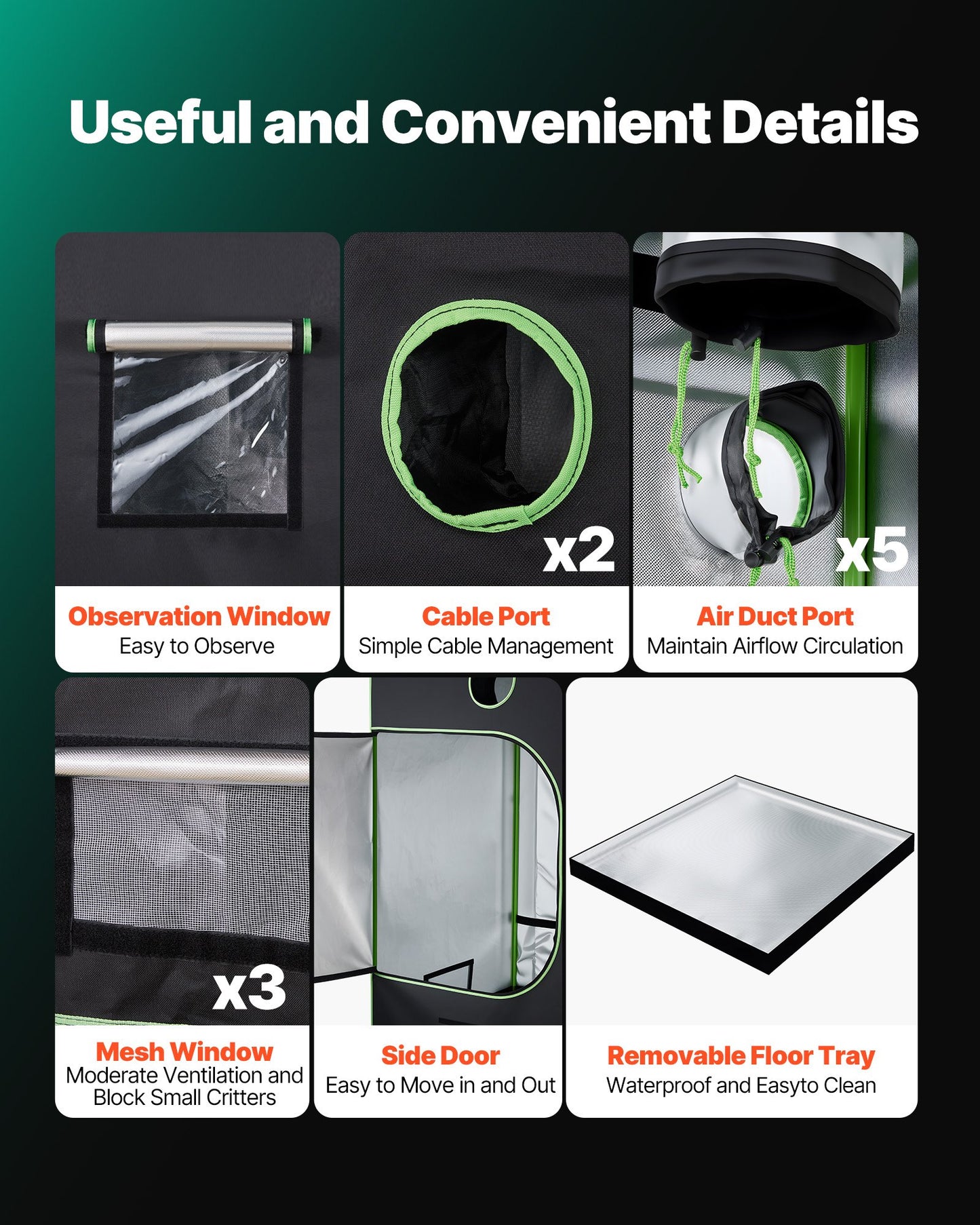 Indoor-Pflanzenzelt, 120 x 120 x 200 cm, 600D hochreflektierende Mylar-Folie, mit Sichtfenster, Bodenwanne und Reißverschluss, robustes Anzuchtzelt für Obst, Blumen und Gemüse