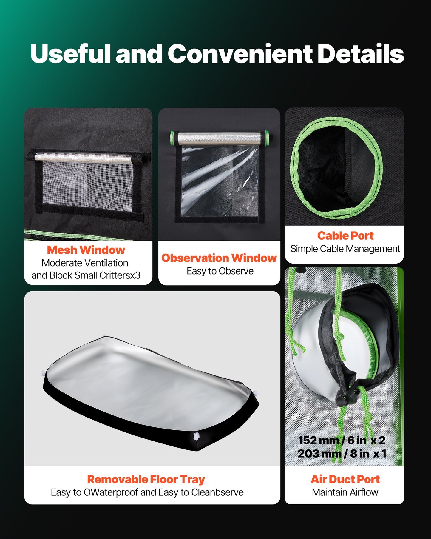 Indoor-Anbauzelt, 120 x 60 x 180 cm, 600D hochreflektierende Mylar-Folie, Pflanzenzelt mit Sichtfenster, Bodenwanne und Reißverschluss, robustes Anzuchtzelt für Obst, Blumen und Gemüse