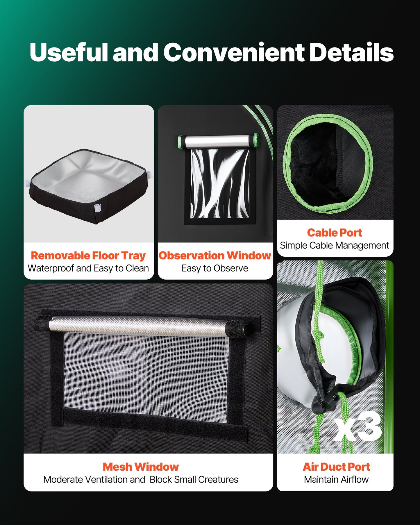 Indoor-Anbauzelt, 60 x 60 x 180 cm, 600D hochreflektierende Mylar-Folie, Pflanzenzelt mit Sichtfenster, Bodenwanne und Reißverschluss, robustes Anzuchtzelt für Obst, Blumen und Gemüse