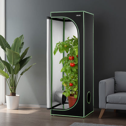 Indoor-Anbauzelt, 60 x 60 x 180 cm, 600D hochreflektierende Mylar-Folie, Pflanzenzelt mit Sichtfenster, Bodenwanne und Reißverschluss, robustes Anzuchtzelt für Obst, Blumen und Gemüse