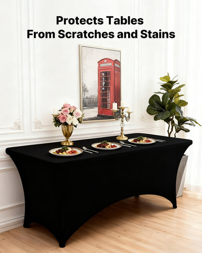 10er-Pack Tischdecken für 180 cm lange, rechteckige Tische, knitterfrei, dehnbar, schwarz, waschbar, aus Spandex, für Partys, Hochzeiten, Cocktailpartys, Bankette und Festivals