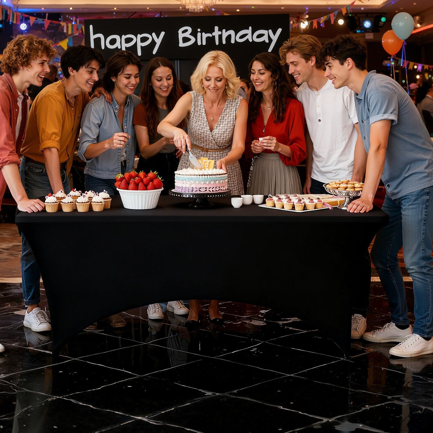 10er-Pack Tischdecken für 180 cm lange, rechteckige Tische, knitterfrei, dehnbar, schwarz, waschbar, aus Spandex, für Partys, Hochzeiten, Cocktailpartys, Bankette und Festivals