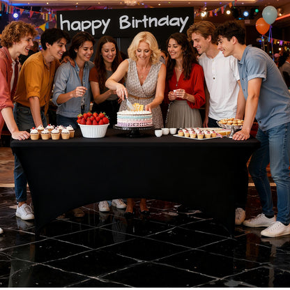 3er-Pack Tischdecken für rechteckige Tische (183 cm), knitterfrei, dehnbar, schwarz, waschbar, aus Spandex, für Partys, Hochzeiten, Cocktailpartys, Bankette und Festivals