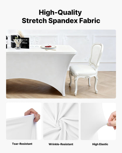 6er-Pack Tischdecken für 2,4 m lange rechteckige Tische, knitterfrei, dehnbar, weiß, waschbarer Spandex-Tischdeckenschutz, für Partys, Hochzeiten, Cocktails, Bankette und Festivals