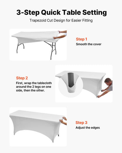 6er-Pack Tischdecken für 2,4 m lange rechteckige Tische, knitterfrei, dehnbar, weiß, waschbarer Spandex-Tischdeckenschutz, für Partys, Hochzeiten, Cocktails, Bankette und Festivals