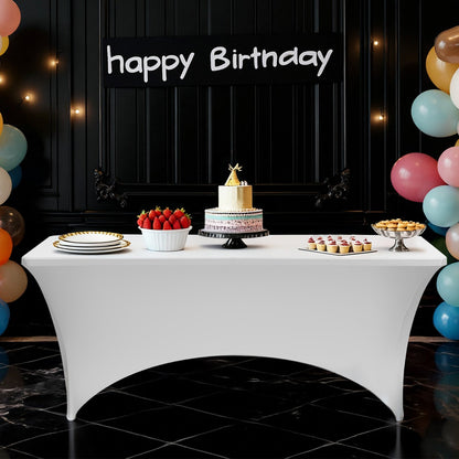 6er-Pack Tischdecken für 2,4 m lange rechteckige Tische, knitterfrei, dehnbar, weiß, waschbarer Spandex-Tischdeckenschutz, für Partys, Hochzeiten, Cocktails, Bankette und Festivals