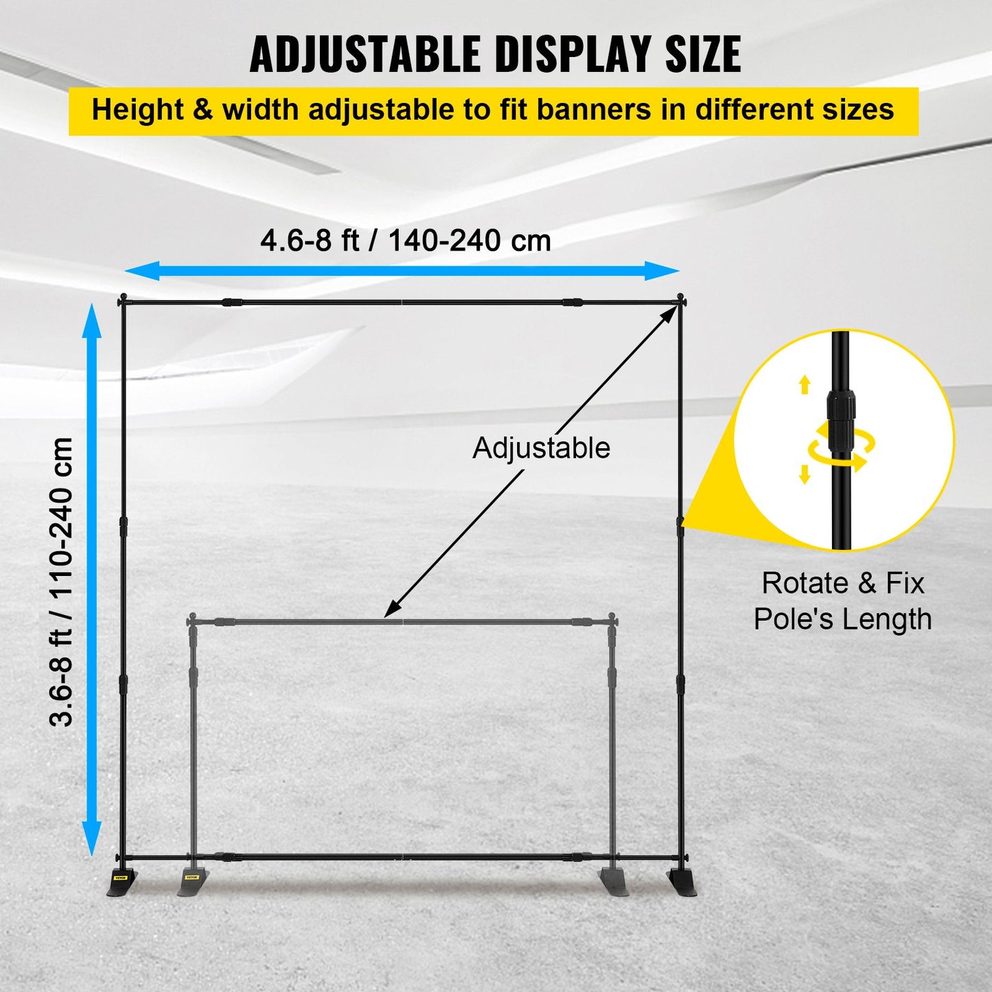 243.8 cm Backdrop Banner Stand Step and Repeat Adjustable Telescopic Lightweight Trade Show Display Wall Exhibitor with Carrying Bag