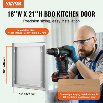 BBQ Access Door, 457x533 mm Single Outdoor Kitchen Door, Stainless Steel Flush Mount Door, Wall Vertical Door with Recessed Handle, for BBQ Island, Grilling Station, Outside Cabinet